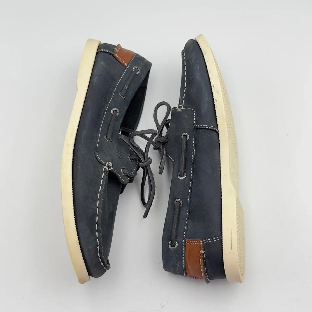 Johnston‎ & Murphy Mens Navy Blue Zeke Leather Boat Shoes Moc Toe Loafers 6M